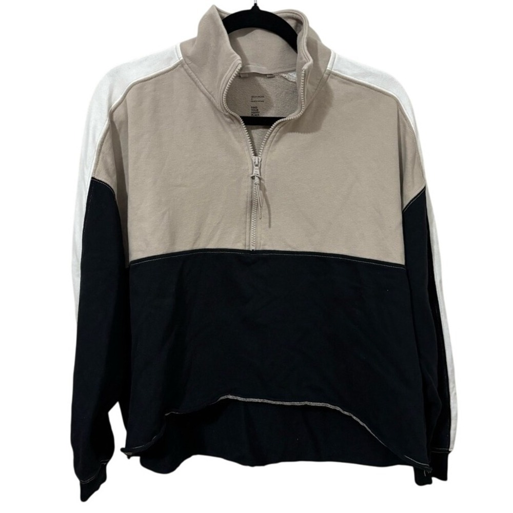 Gilly Hicks Black and Tan Zip Up Sweater with Stand-Up Collar